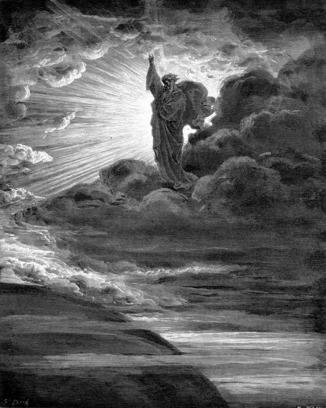 The Creation of Light by Gustave Doré (1866) - A dramatic engraving showing divine light bursting forth from darkness